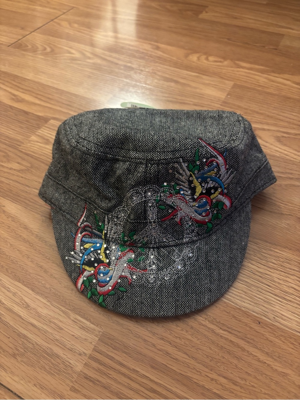 Angela & William Gray Peace Sign Wool-Blend Newsboy Cap with Leopard Lining